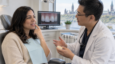 Adult patient speaking with an Ottawa dentist after chipping a tooth
