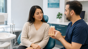 Dentist explaining tooth sensitivity to an adult patient during a consultation in Ottawa